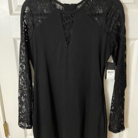 NWT. Guess L/S Back Lace Up Dress Jet Black. - Picture 4 of 9